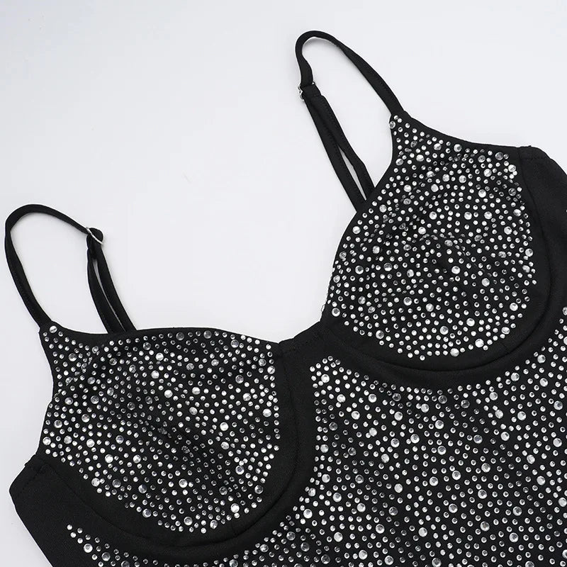 Glitter Spaghetti Strap Sexy Maxi Dress For Women Black Sparkle Off-shoulder Backless Bodycon Club Party Long Dress