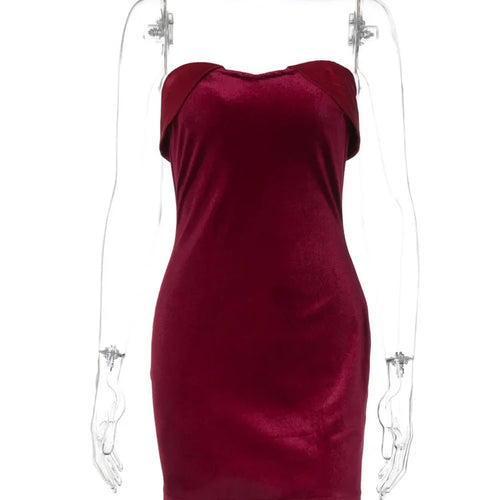 Load image into Gallery viewer, Velvet Off-shoulder Strapless Sexy Mini Dress For Women Robe Fashion Backless Sleeveless Club Party Dress Elegant
