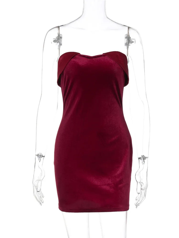 Velvet Off-shoulder Strapless Sexy Mini Dress For Women Robe Fashion Backless Sleeveless Club Party Dress Elegant