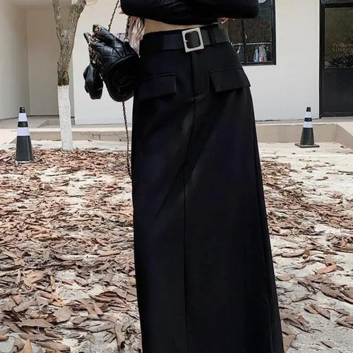 Load image into Gallery viewer, Fashion Black Belt Suit Long Skirt Women Y2k Spring Autumn Brown High Waist Skirts Female 2023 New Grey Casual Skirt Streetwear
