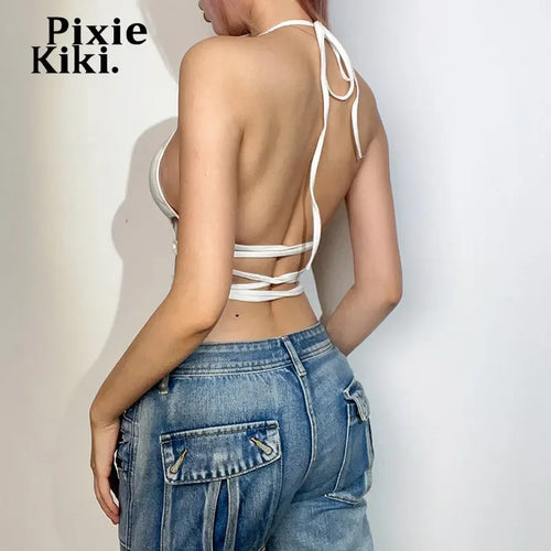 Load image into Gallery viewer, Sexy Cut Out Crop Tops Women Lace Up Backless Halter Tops Summer 2023 Trendy Streetwear Tanks and Camis P94-BG10
