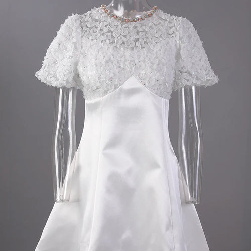 Load image into Gallery viewer, Women White Lace Rhinestones Elegant Slim Mini Dress New Round Neck Short Sleeve Fashion Tide Spring Summer 2025 CPG2980
