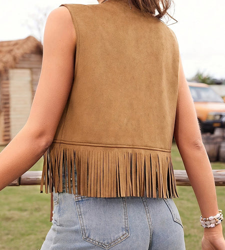 Summer Waistcoat Vest Women Clothes Solid Color Sleeveless Open Front Tasseled Outwear Gilet y2k Clothing Streetwear