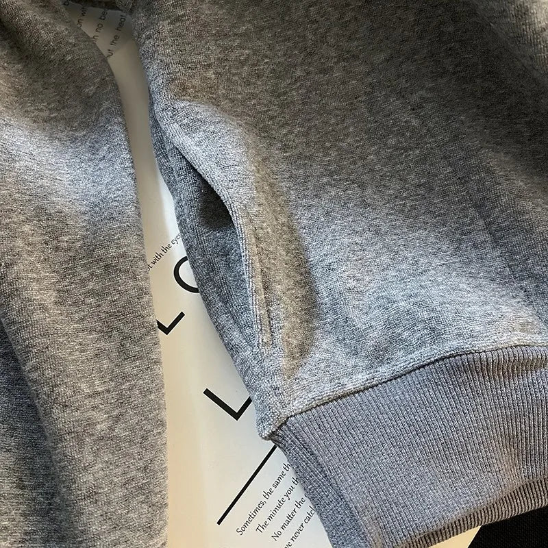 Korean Fashion Women's Beige Velvet Half Zipper Sweatshirt Autumn Winter Grey Long Sleeve Holiday Casual Pullover Tops Thick New