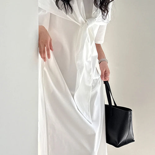 Load image into Gallery viewer, Women White Bandage Irregular Big Size Midi Dress New Round Neck Short Sleeve Fashion Tide Spring Summer 2025 1DJ1263
