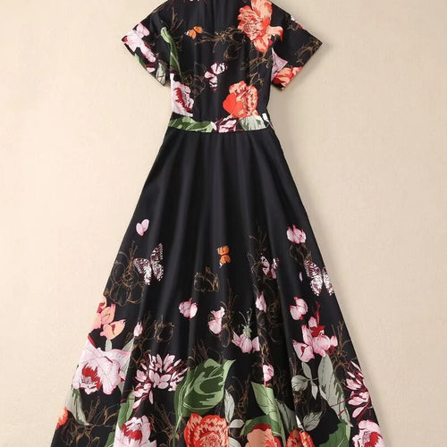 Load image into Gallery viewer, Colorblock Floral Printted Casual Midi Dresses For Women Lapel Long Sleeve Patchwork Button Loose Dresses Female
