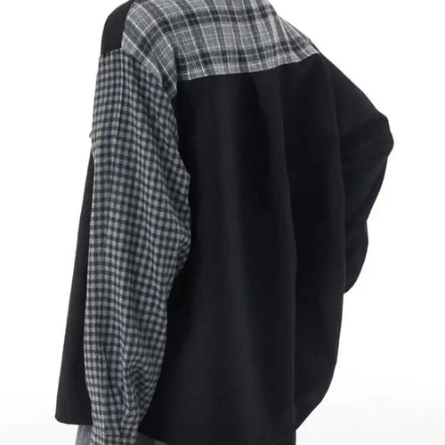 Load image into Gallery viewer, Women Color-block Black Plaid Big Size Blouse New Lapel Long Sleeve Loose Shirt Fashion Tide Spring Autumn 2025 1DH3220
