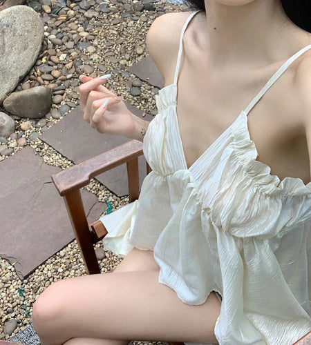 y2k Summer Tops for Women Solid Color V Neck Spaghetti Strap Sleeveless Asymmetrical Hem Camisole 2000s Clothing﻿