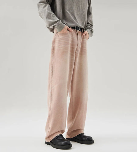 Men's Cat Whisker Jeans Full Length Trendy Loose Wide Straight Leg Denim Pants New Korean Spring Design 2025 9W1319