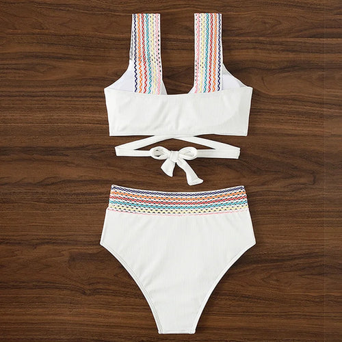 Load image into Gallery viewer, Retro Solid High Waist Swimsuit 2024 Women Bikini Set Cross Female Swimwear Bandeau Bathing Suit for Women Beachwear
