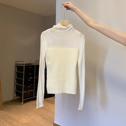 Load image into Gallery viewer, Retro Korean Version Women Solid Patchwork Elegant Knitted High Neck Sweater Autumn Winter Slim Pullovers Tops Simplicity Trendy
