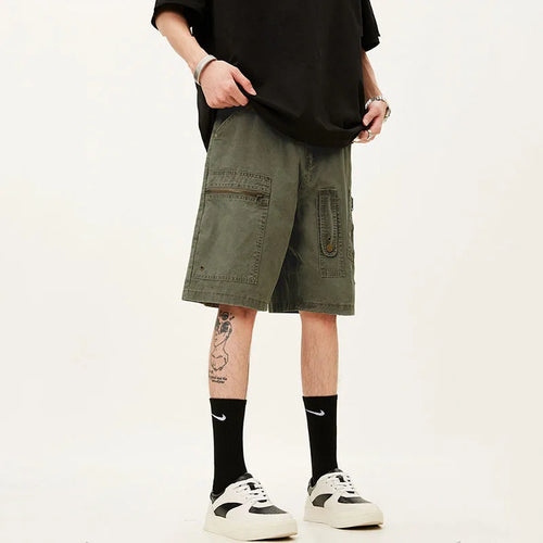 Load image into Gallery viewer, Men's Denim Shorts Summer Multi Pockets Zippers Design Straight Leg Trendy Casual Handsome Male Loose Pants 9W1713
