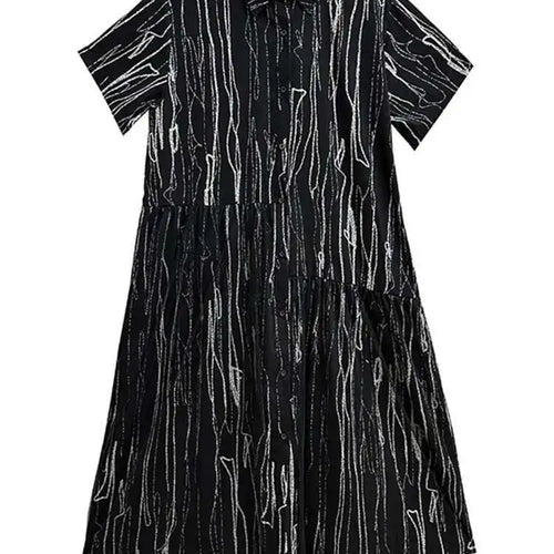 Load image into Gallery viewer, Women Black White Tie Dye Mesh Big Size Midi Shirt Dress New Lapel Short Sleeve Fashion Tide Spring Summer 2025 1DH5962
