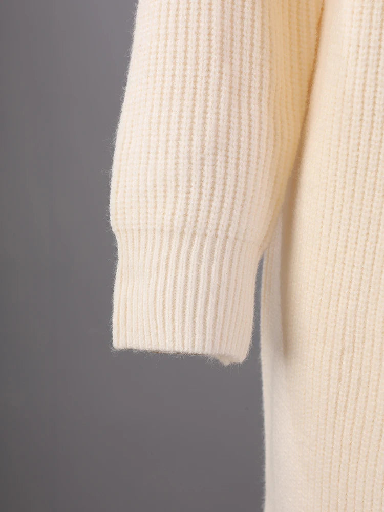 Women Orange Knitting Long Slit Big Size Dress New Turtleneck Long Sleeve Loose Fit Fashion Spring Autumn 2025 1DE5886