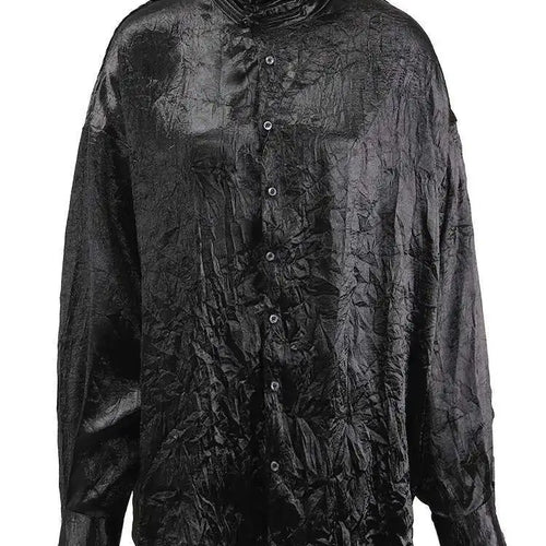 Load image into Gallery viewer, Women Black Pleated Buckle Big Size Vintage Blouse New Stand Collar Long Sleeve Shirt Fashion Spring Autumn 2025 CPG1416
