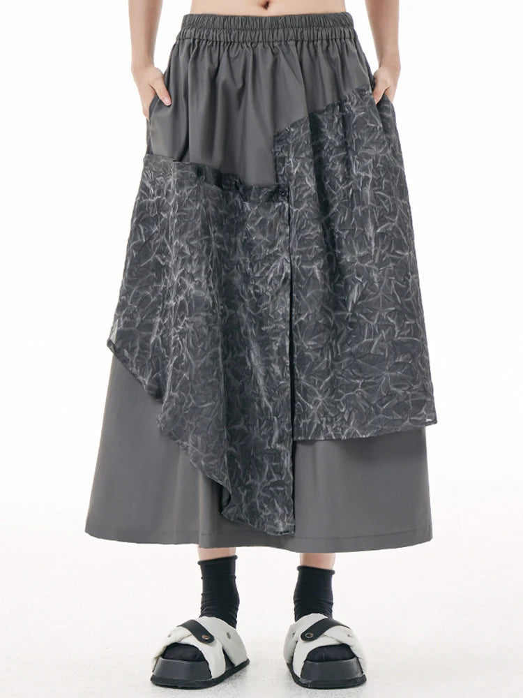 Colorblock Patchwork Folds A Line Skirt For Women High Waist Spliced Pocket Streetwear Skirts Female Fashion