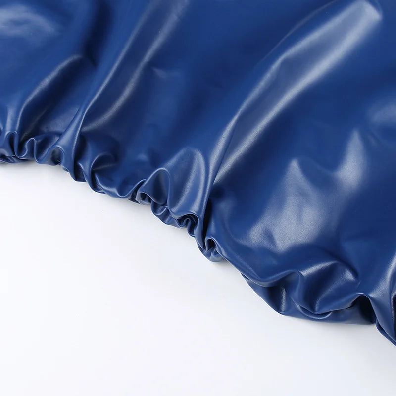 Winter New Sleeveless PU Leather Mini Dress For Women Robe Turtleneck Bodycon Ruched Sexy Short Dress Vestido