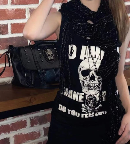 Skull Rose Print Tshirts for Women Sleeveless Tunic Summer Tees Streetwear Gothic Casual Crop Tops Fashion Casual Y2k T Shirt