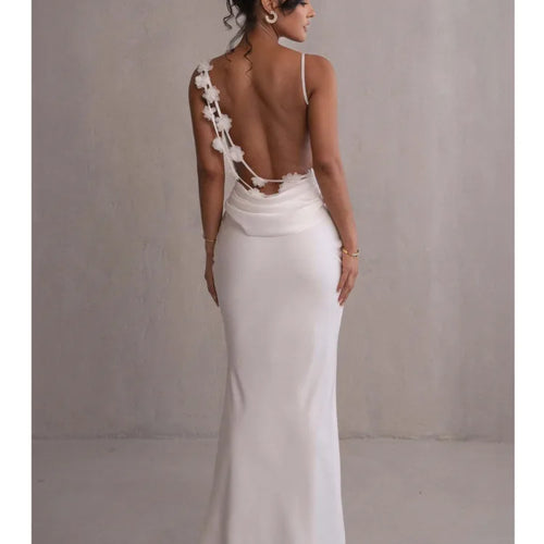 Load image into Gallery viewer, Elegant Sleeveless Flower Shoulder Strap Backless Bodycon Dress Women Sexy Slim Maxi Vesidos Temperament Party Evening
