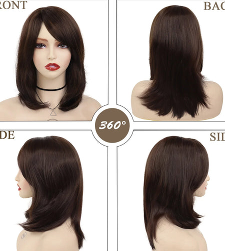 Synthetic Brown Wigs with Bangs Natural Wig for Women Long Bobs Hairstyle Brown Hair Wigs Free Part Hairline Mommy Wig
