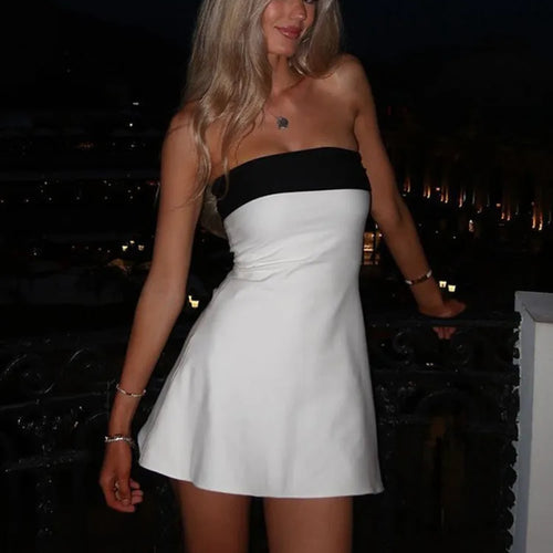 Load image into Gallery viewer, Off-shoulder Strapless Sexy Mini Dress For Women Robe Patchwork Backless Sleeveless High Waist A-line Club Party Dress
