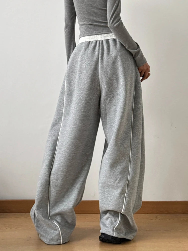 High Elastic Waist Drawstring Color-block Long Wide Leg Pants New Trousers Women Fashion Tide Spring Autumn 2025 1DH9621