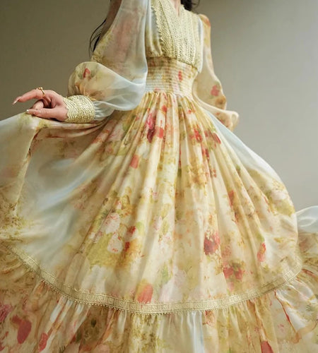 Hit Color Temperament Elegant Dresses For Women V Neck Long Sleeve High Waist Temperament Long Dress Female Fashion