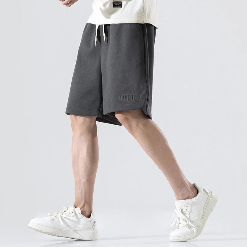 Men's Five Quarter Shorts Elastic Waist Summer New Casual Fashion Male Loose Sweatpants Straight Leg Bottoms 9W1353