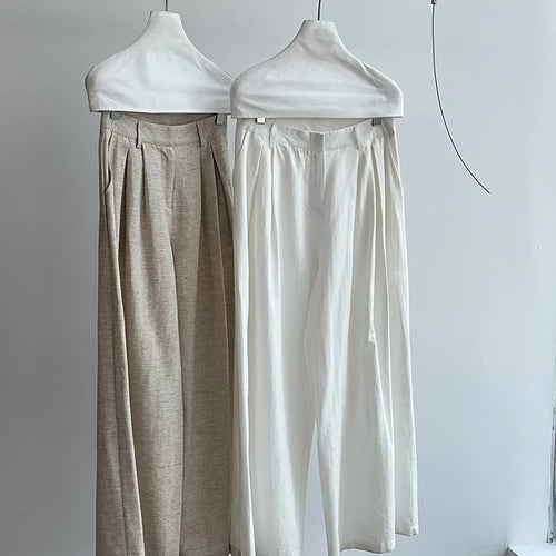 Load image into Gallery viewer, High Waist White Linen Thin Pleated Casual Long Wide Leg Pants New Trousers Women Fashion Tide Spring Autumn 2025 1DJ1299
