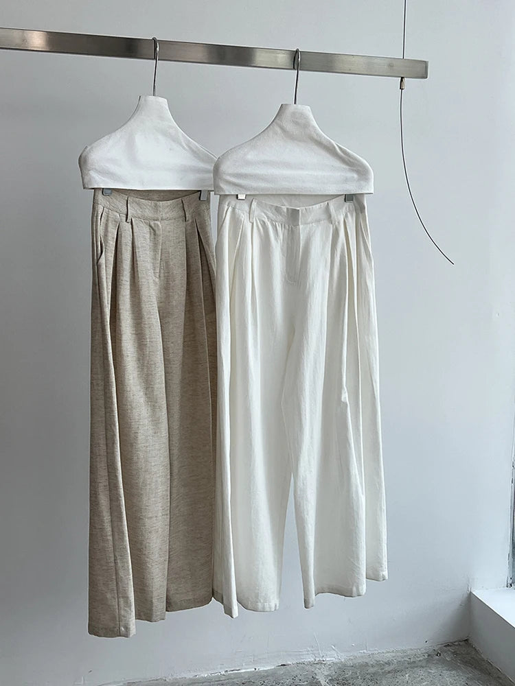 High Waist White Linen Thin Pleated Casual Long Wide Leg Pants New Trousers Women Fashion Tide Spring Autumn 2025 1DJ1299