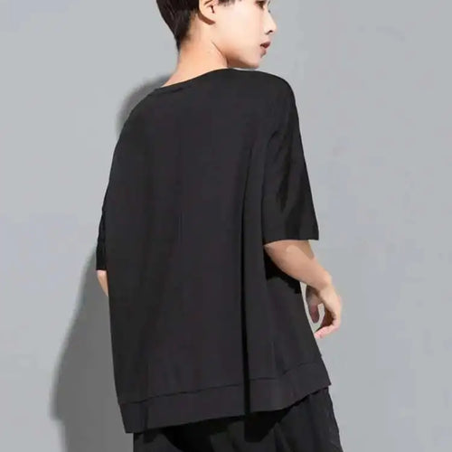 Load image into Gallery viewer, Women Black Irregular Casual Big Size T-shirt New Round Neck Short Sleeve Fashion Tide Spring Summer 2025  1DE8728
