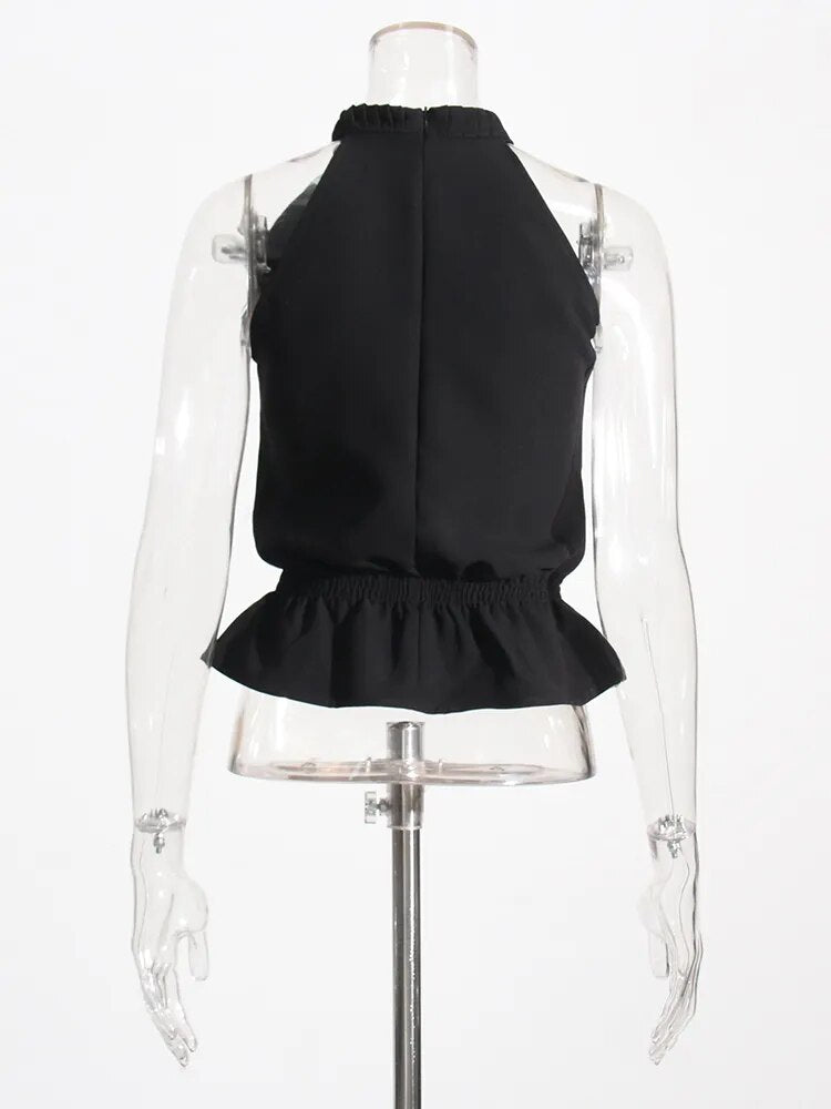 Off Shoulder Tank Tops For Women Halter Sleeveless Folds Summer Minimalist Vest Female Fashion Style Clothing