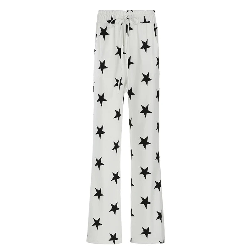 Casual Baggy Knitted Sweatpants Star Printing Basic Women Trousers Sporty Chic Homewear Harajuku Autumn Pants Bottoms