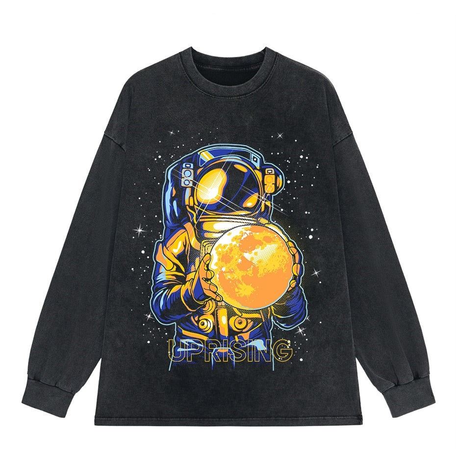 Vintage Washed Tshirts Anime T Shirt Harajuku Oversize Tee Cotton fashion Streetwear unisex top Astronaut 111v1