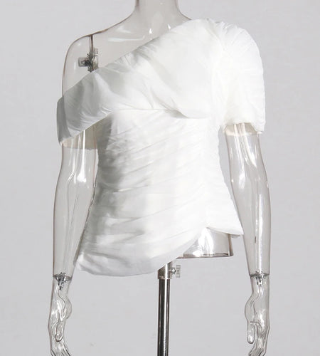 Solid Two Piece Set For Women Skew Collar Short Sleeve T Shirt High Waist Temperament Pant Sets Female Fashion New