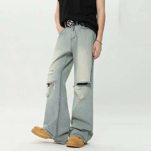 Load image into Gallery viewer, High Street Men&#39;s Jeans Straight Loose Hole Solid Color Worn-out Men Denim Pants 2024 Autumn New Male Trousers Women 9C6631
