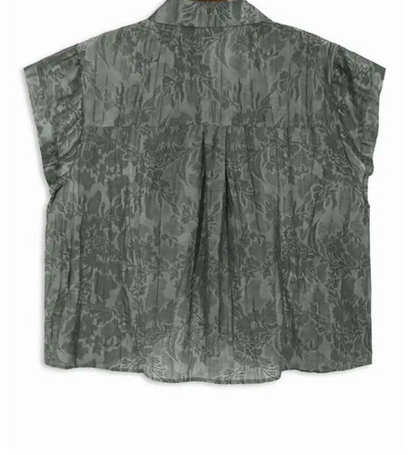 Women Apricot Pleated Irregular Printed Big Size Blouse New Lapel Short Sleeve Shirt Fashion Spring Summer 2025 1DJ0122