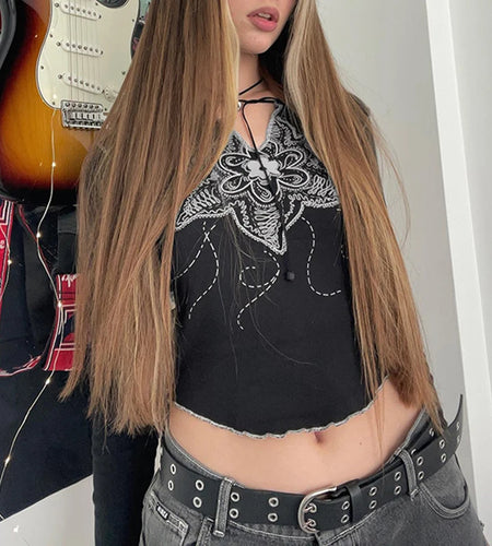 Grunge Fairycore y2k Autumn Tee Shirts Slim Graphic Print Women's T-shirts 90s Stitch Gothic Tops Cropped Aesthetic