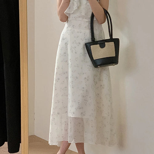 Load image into Gallery viewer, Sleeveless Ball Gown Floral Dress French Style Slim White V-neck Backless Chiffon Women Dresses Summer Elegant Dress
