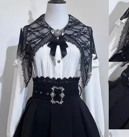 Japanese Kawaii Lolita Shirt Women Y2k Aesthetic Lace Patchwork Bandage Blouse Harajuku Sweet Cute Ruffle Bow Tops Blusas Cute