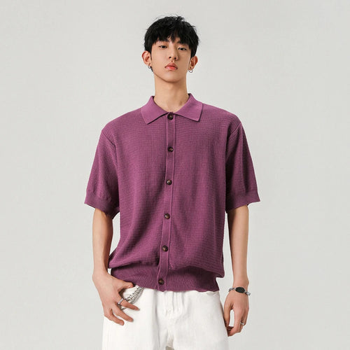 Load image into Gallery viewer, Men's Shirts New Kroean Turn-down Collar Button Tide Open Single Breasted Solid Color Short Sleeve Shirt Spring 2025 9W1384
