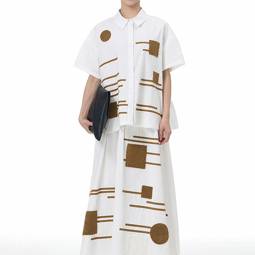 Load image into Gallery viewer, High Elastic Waist White Patch Spliced Color-block A-line Half-body Skirt Women Fashion New Spring Autumn 2025 1DJ1496
