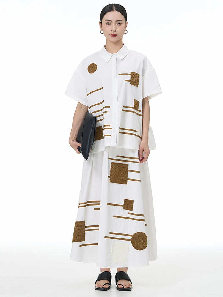 High Elastic Waist White Patch Spliced Color-block A-line Half-body Skirt Women Fashion New Spring Autumn 2025 1DJ1496