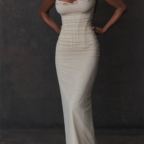 Load image into Gallery viewer, Elegant Spaghetti Strap Backless Sexy Maxi Dress For Women Fashion Two Layer Mesh Sleeveless Bodycon Club Party Dress
