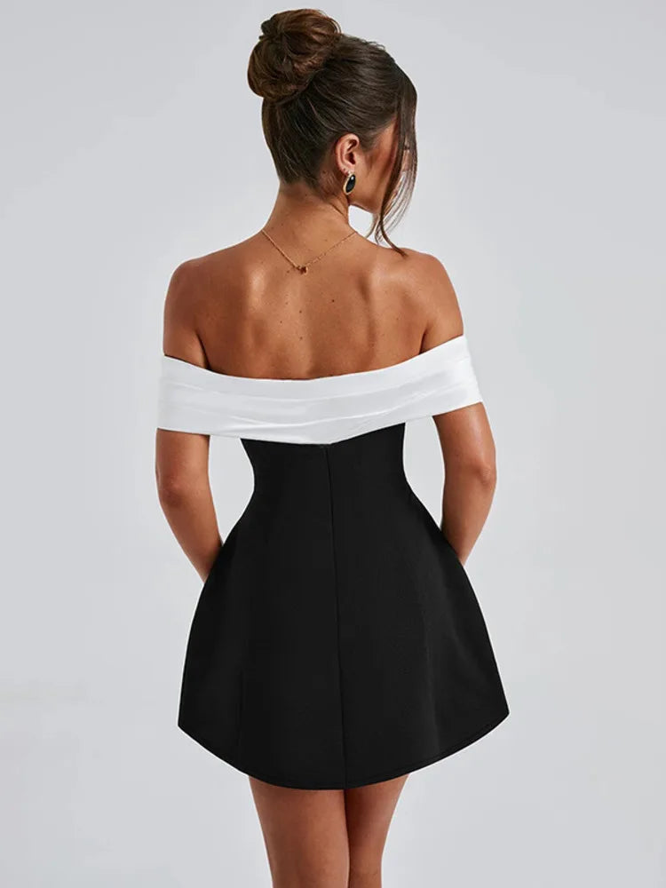 Off-shoulder Backless Sexy Mini Dress For Women Fashion Strapless Sleeveless High Waist A-line Club Party Dress Elegant