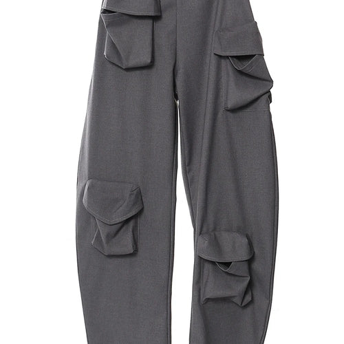 Load image into Gallery viewer, Low Waist Gray Irregular Cut Pockts Long Cargo Pants New Loose Fit Trousers Women Fashion Tide Spring Autumn 2025 1DH2816
