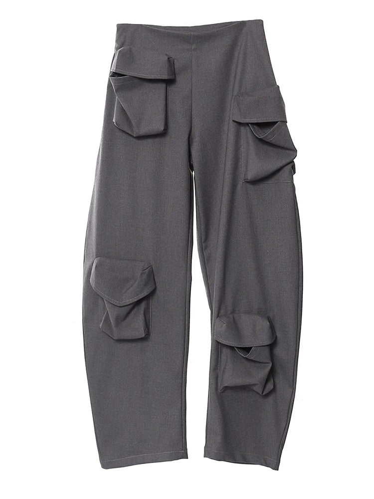 Low Waist Gray Irregular Cut Pockts Long Cargo Pants New Loose Fit Trousers Women Fashion Tide Spring Autumn 2025 1DH2816