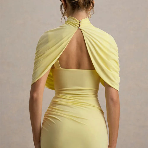 Load image into Gallery viewer, Half Sleeve Backless Ruched Sexy Maxi Dress Women Summer New Turtleneck Slim High Waist Evening Club Party Long Dress
