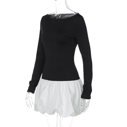 Load image into Gallery viewer, Patchwork Long Sleeve Sexy Mini Dress For Women Color Contrast High Waist A-line Club Party Sexy Puffy Dress Elegant
