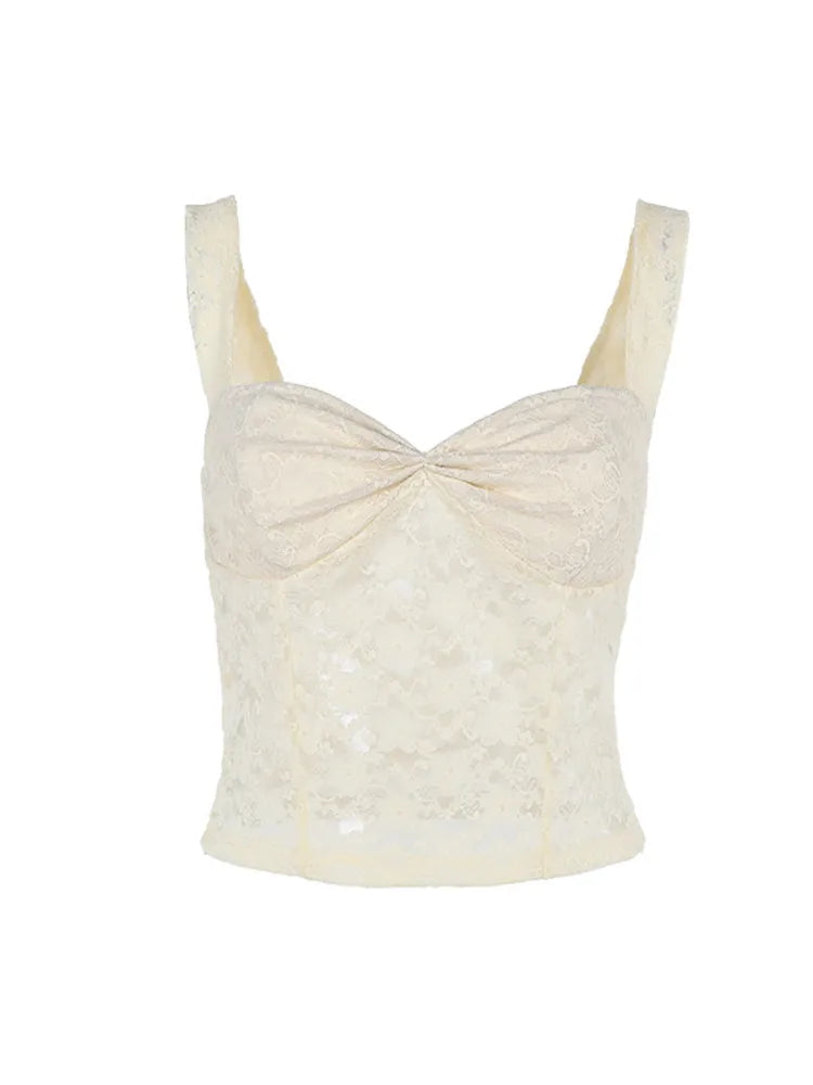 Sexy Lace Perspective Women's Top 2024 Summer New Spicy Girl Camisole Vest French Casual Versatile Lace Tight  Vest